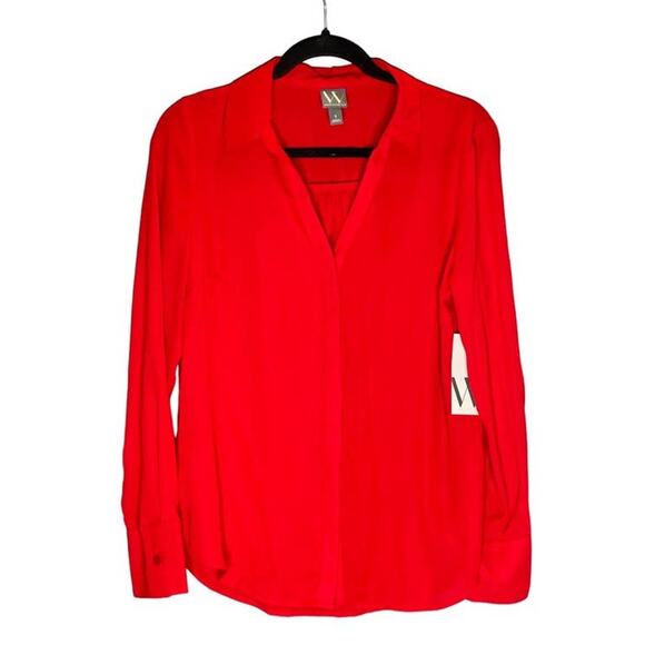 Worthington Sheer Red Long Sleeve Blouse - Small - Picture 1 of 4